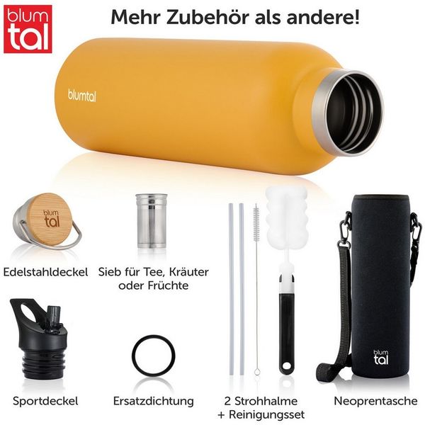 Blumtal Thermoflasche Thermosflasche 1L - doppelwandige Flasche Edelstahl 1L - BPA frei
