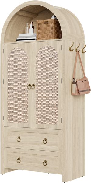 Sideboard im Korbgeflecht-Bogenstil, , Doppelschubladen, Vintage-Sideboard für Wohn- und Schlafzimmer, Aufbewahrungsschrank