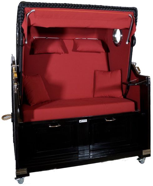 Strandkorb Mahagoni XL 2½ Sitzer Schwarz / Rot *Sonderedition*