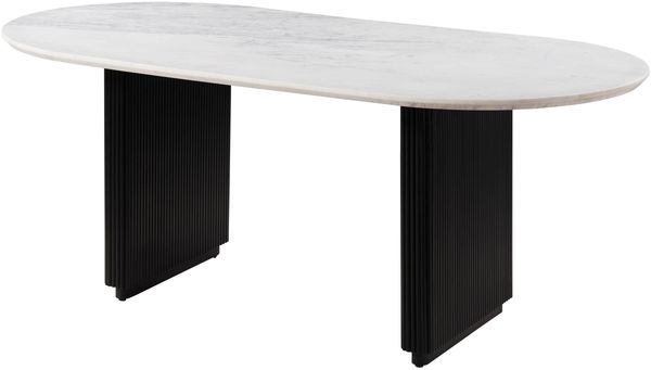 Esstisch oval Mango 180x90x76 schwarz lackiert / Marmor weiß BARCELONA #137