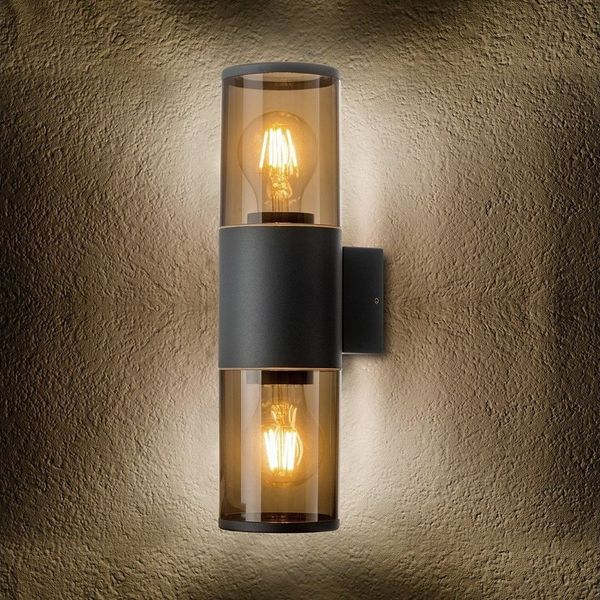 MILI Aussenleuchte Wandleuchte 2x E27 Schwarz matt Aussenlampe