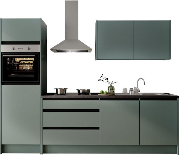 BASIC by Balculina Küchenzeile Isis B/T/H 273 x 60 x 210 cm, Breite 273 cm, wahlweise mit E-Geräten und Induktionskochfeld