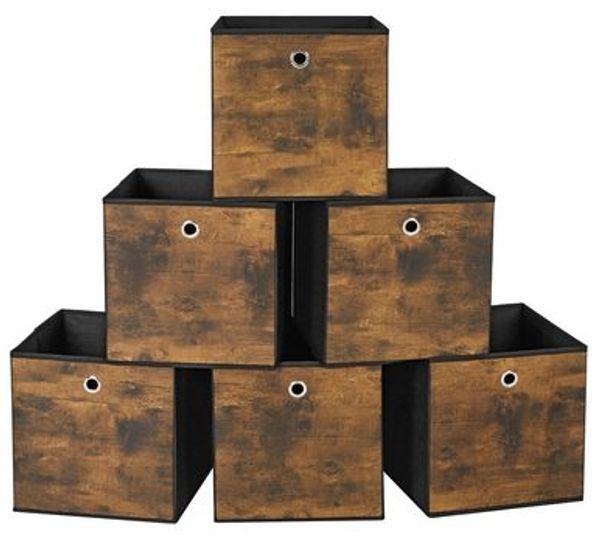 SONGMICS Aufbewahrungsbox, 6er Set, Ordnungsboxen, Vliesstoff, Faltbox, 30 x 30 x 30 cm, Stoffbox, für Würfelregal, Organizer für Kleidung, vintagebraun-schwarz RFBDE102B01