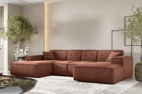 Wohnlandschaft Sofa U-Form CESINA XS in Stoff Opera Velvet Braun