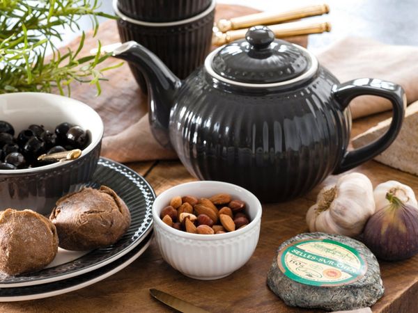 Greengate Geschirr-Set Alice Frühstücksteller dark grey 23 cm Set6, Porzellan