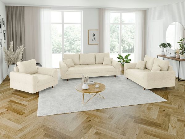 S-Style Möbel Polstergarnitur 3+2+1 Kristian mit Braun Holzfüßen aus Chenille-Stoff, (1x 3-Sitzer-Sofa, 1x 2-Sitzer-Sofa, 1x Sessel), mit Wellenfederung