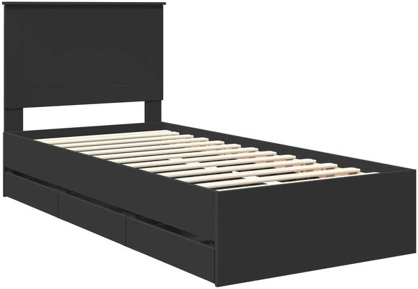 vidaXL Bettrahmen mit Schubladen Schwarz 75 x 190 cm Ingenieurs Holz 3409511 Bild 4