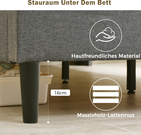 Polsterbett 160x200 cm mit Stauraum-Kopfteil, LED-Beleuchtung und Ladestation Bild 10