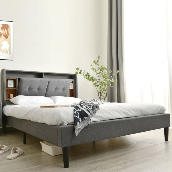 Polsterbett 160x200 cm mit Stauraum-Kopfteil, LED-Beleuchtung und Ladestation Bild 3