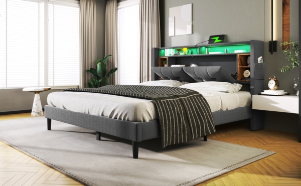 Polsterbett 160x200 cm mit Stauraum-Kopfteil, LED-Beleuchtung und Ladestation Bild 4