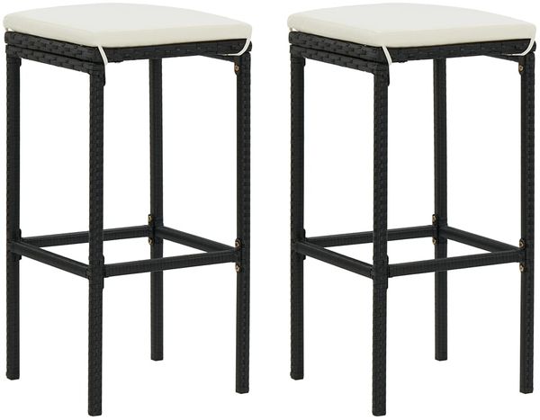 vidaXL Barhocker mit Kissen 2 Stk. Schwarz Poly Rattan 313440