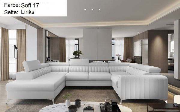 Lukas Möbel Wohnlandschaft Wohnlandschaft Linus mit Schlaffunktion Bettkasten XXL-Sofa in U-Form, mit verstellbaren Kopfstützen