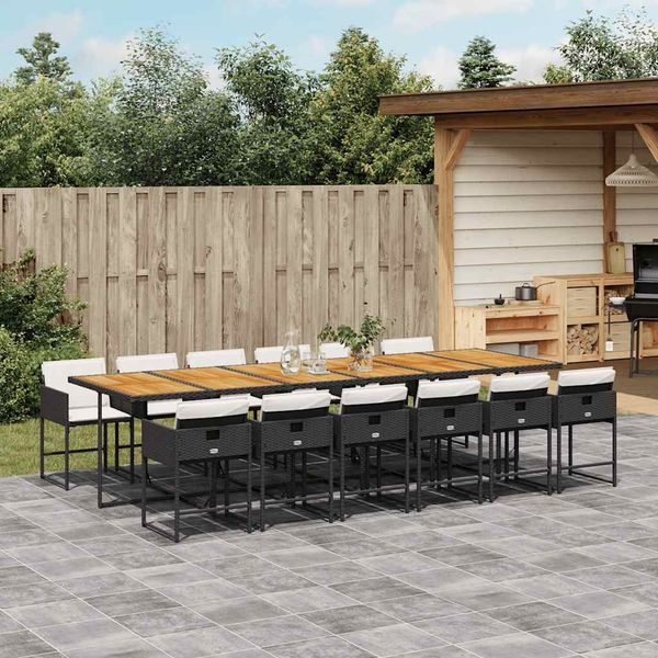 vidaXL 13-tlg. Garten-Essgruppe mit Kissen Schwarz Poly Rattan 3211311