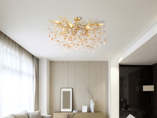 Große Deckenleuchte QUEENA Gold 7-flammig Glas Kristall 2-farbig, Breite 85cm Bild 5