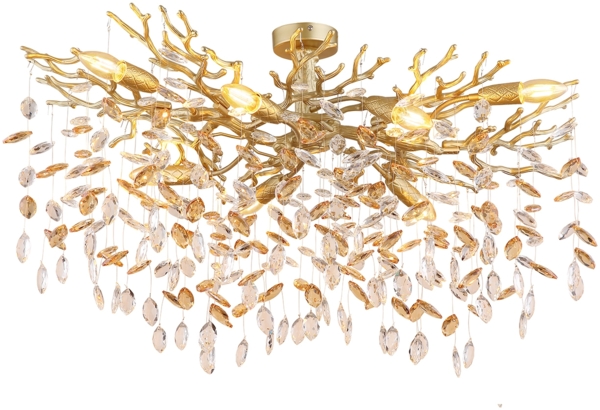 Große Deckenleuchte QUEENA Gold 7-flammig Glas Kristall 2-farbig, Breite 85cm Bild 2