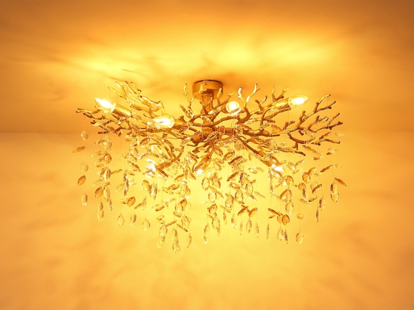 Große Deckenleuchte QUEENA Gold 7-flammig Glas Kristall 2-farbig, Breite 85cm Bild 6