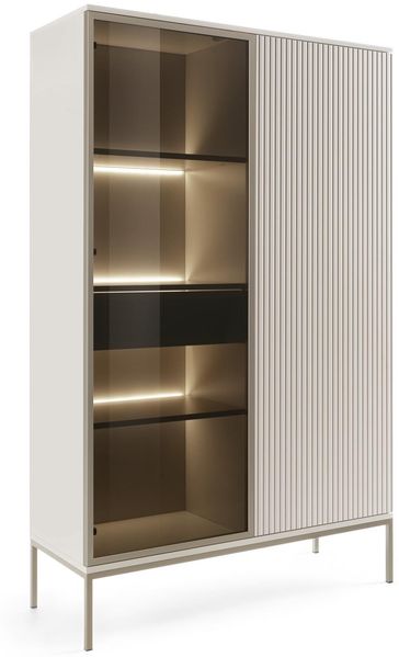 Bettso 'SENTINO' Vitrine mit LED-Beleuchtung, Holzwerkstoff Kaschmir, 166x39x104 cm