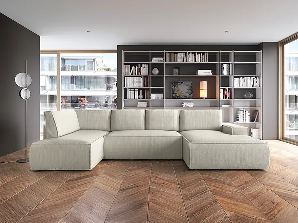 Vente-unique - AMELIA Sofa SamtStoff Beige - B 195 cm x H 85 cm x L 349 cm