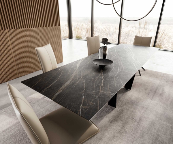 Esstisch Edge 200-300x100 Keramik Laminam®Noir Desir Braun Spider Flachstahl Schwarz ausziehbar Bild 4