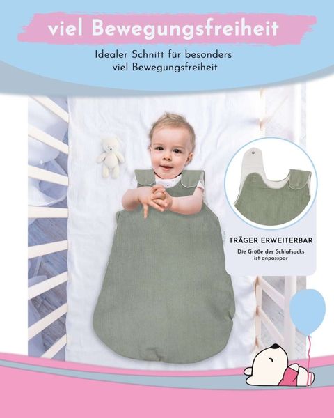 pic Bear Babyschlafsack mitwachsend - atmungsaktiv, Kord frosty green, 62/68 : Kord frosty green