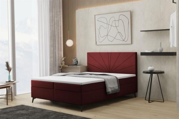 Boxspringbett Schlafzimmerbett PONCE 140x200cm in Stoff Riviera Weinrot