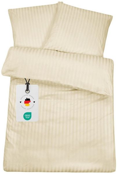 Carpe Sonno Bettwäsche 135x200 Damast Baumwolle Bettbezug Hotel Bettwäsche Set gestreift, Damast, 2 teilig, Damast Bettwäsche 155x220 Streifen Bettwäsche Creme