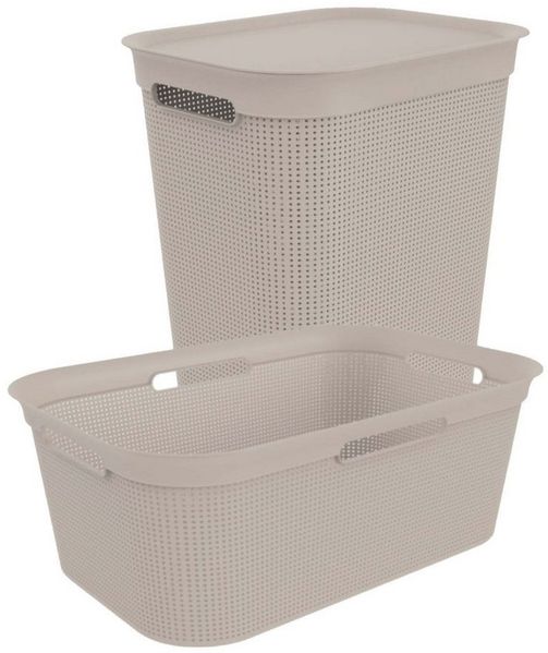 ROTHO Wäschekorb Brisen Wäscheset 2tlg. Korb 41l und Sammler 50l mit Deckel (Starter‑Set, Set 2-tlg), Wäsche einfach organisieren – langlebig, leicht & platzsparend