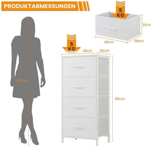 DUMOS Stauraumschrank Kommode mit Stoffschubladen, Stoffkommode für Schlafzimmer Geeignet Schubladenschränke