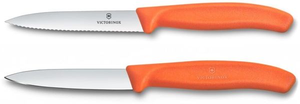 Victorinox Swiss Classic, Tomaten- und Gemüsemesser-Set, 2teilig, Extra Scharfe Klinge, Kunststoffgriff, Rostfreier Stahl, Swiss Made, Orange