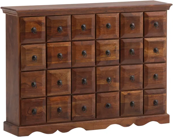 Kommode Akazie Massivholz 24 Schubladen braun 114x82x25 cm massivum Merlow Schubladenkommode breite-Kommode Apothekerschrank-Design Ladhausstil rustikal