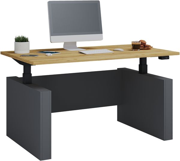 VCM Schreibtisch Salia 922373 Anthrazit / Honig-Eiche H. 73-122 x B. 138 x T. 80 cm