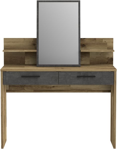 Forte RICCIANO Schminktisch 110 120, rustikaler Schminktisch inkl. Spiegel, 2 Schubladen, Schlafzimmer, Holzwerkstoff, Stabeiche Holzdekor/Betonoptik, 114,5 cm breit x 147,1 cm hoch x 41,3 cm tief