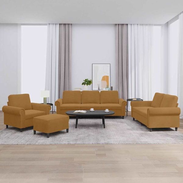 vidaXL 4-tlg. Sofagarnitur mit Kissen Braun Samt 3202187