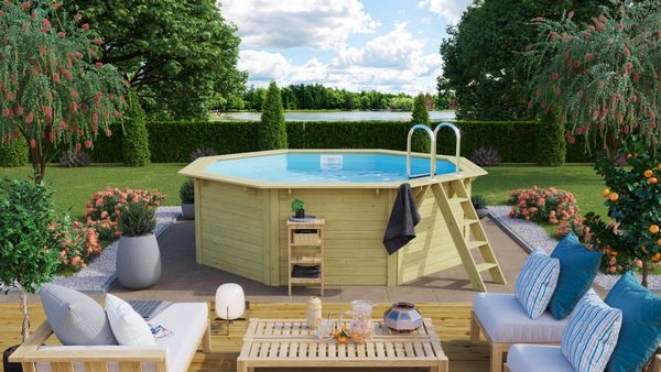 Achteck-Pool X1 400x400 cm Holz kdi, Set mit Filter+Skimmer, Karibu