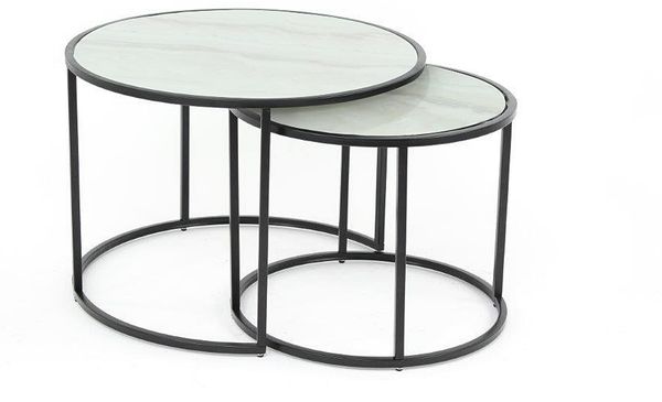 Beistelltisch >2/053-19< in Marmor hell, Metall - 42x65cm (HxD)