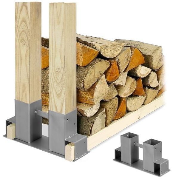Relaxdays Silberne Holzstapelhilfe im 2er Set