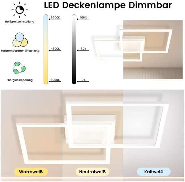 ZMH LED Deckenlampe Dimmbar Wohnzimmerlampe: Wohnzimmer Deckenleuchte Modern Design Schlafzimmerlampe mit Fernbedienung 52W Küchenlampe Schlafzimmer Deckenbeleuchtung für Esszimmer Küche Bild 2