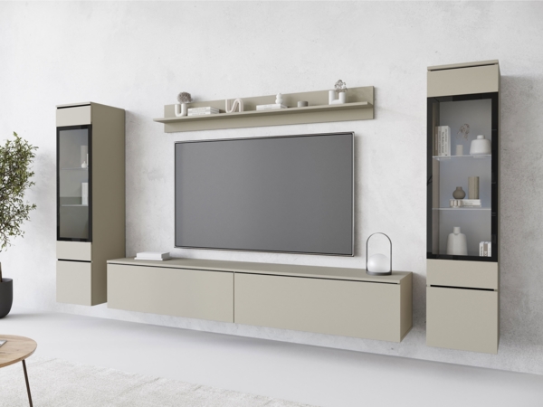 Wohnwand Doppo II, ohne Beleuchtung, Farbe: Palladgrau