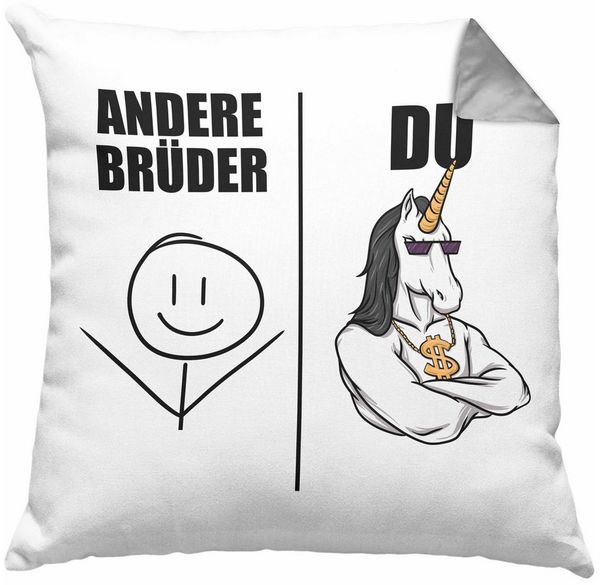 Trendation Dekokissen Bruder Geschenk Kissen mit Füllung 40x40 Spruch Bester Bruder Geschenk