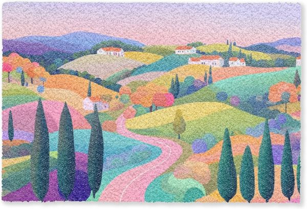 MuchoWow Fußmatte Landschaft - Lila - Pastell - Häuser, Rechteckig, innen Schmutzfangmatte, Tür, Schmutzfänger Flur, Teppich 60x40 cm