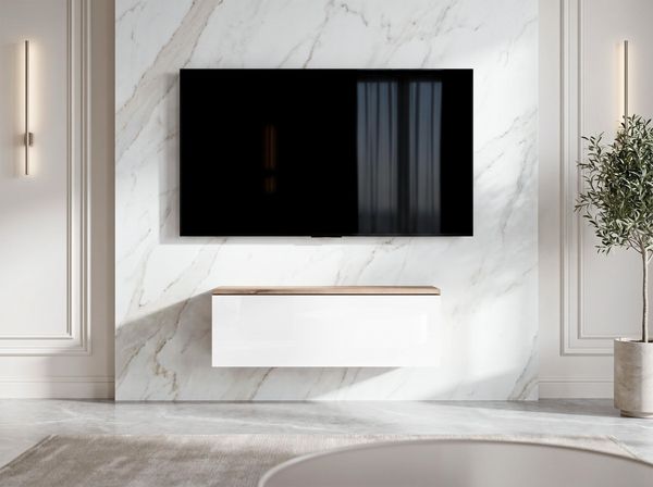 AX LIVING Barvo 100 TV Kommode Lowboard Braun / Weiß Hochglanz Hängend
