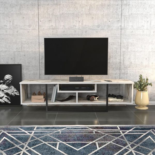 Hanah Home Stylish TV Stand, Black & White, 150 x 35.2 x 40 cm | 100% Melamine Coated Particle Board, 18 mm Thick | Modern Design for Living Room & Entertainment Spaces