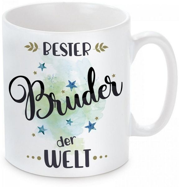 Herzbotschaft Tasse Kaffeebecher mit Motiv Bester Bruder der Welt, Keramik, Kaffeetasse spülmaschinenfest und mikrowellengeeignet