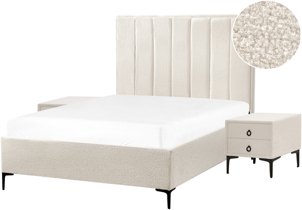 Schlafzimmer Set SEZANNE 140 x 200 cm Bouclé Cremeweiß