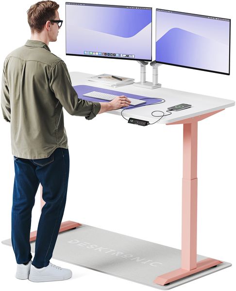 Desktronic HomeOne Elektrisch höhenverstellbarer Schreibtisch 140x70cm Rosa/Weiß mit Memory-Funktion, Anti-Kollisions Technologie, USB-A und USB-C-Ladeanschlüssen
