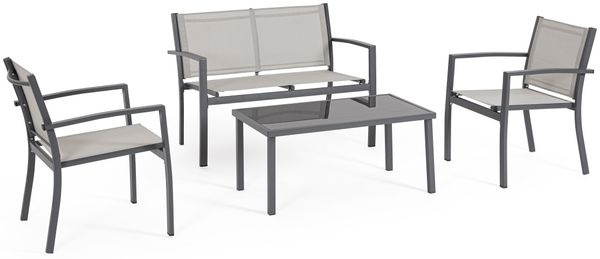 Garten-Set Florida 4er Gruppe aus Metall und Textilene, modern, hellgrau, für 3–4 Personen