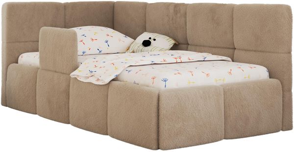Jugendbett, Kinderbett mit Kopfteil ARVO ALTA 90 x 200 cm, Polsterbett mit Stauraum, hoher Schlafkomfort - Beige Plüsch - Links Bild 7