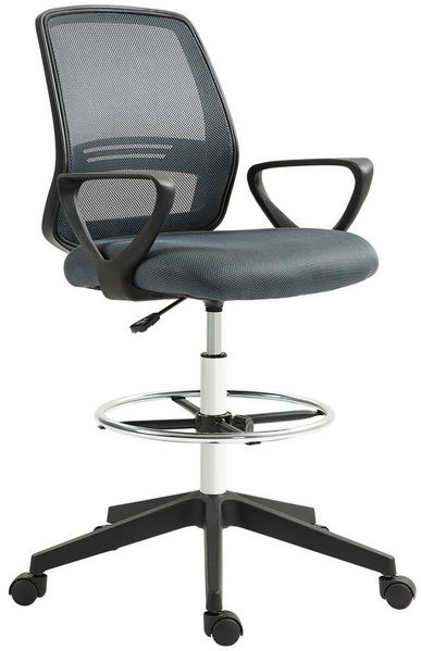 Vinsetto Bürostuhl mit Armlehnen, verstellbarer Fußring, Netzbespannung (ergonomischer Schreibtischstuhl, 1 St), für Arbeitszimmer, Büro, Grau