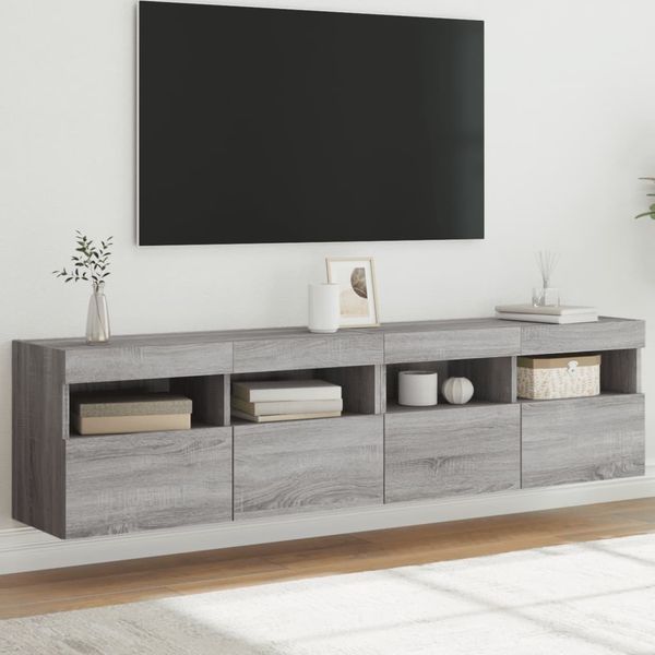 vidaXL TV-Wandschränke mit LED-Leuchten 2 Stk. Grau Sonoma 80x30x40 cm 837208