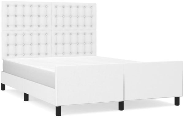 Doppelbett, Bettgestell Modernen mit Kopfteil Weiß 140x200 cm Kunstleder d1274e